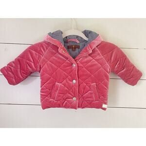7 For All Mankind Coat Size 12 Months Quilted Pink Hooded Baby EUC